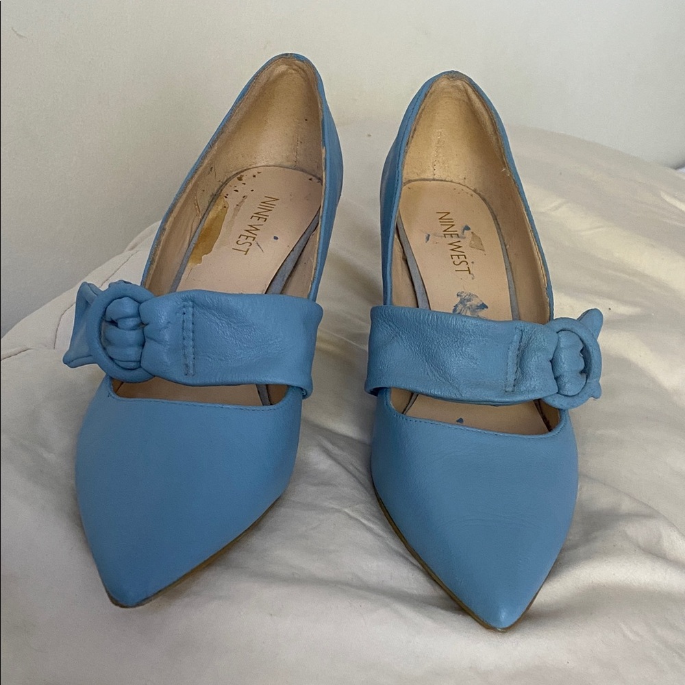 Nine West Light Blue Heels with Bow Accent
